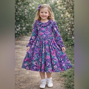 Vintage Floral Dress Girls Size 5 Cottagecore Prairie Made in USA 100% Cotton